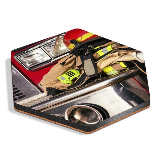 Hexagon mdf coaster fireman - mdf,