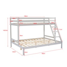 3FT 4FT6 Triple Bunk Bed With Ladder, Kids Twin Sleeper, Solid Pine Wood Frame