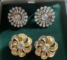 2 Pairs of Vintage Large Clip On Earrings Statement 