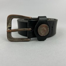 Vintage Diesel Black Leather Jeans Workwear Casual Belt Size 46" Long Length