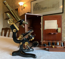 Vintage W. Watson & Sons Ltd - Bactil Monocular Brass Microscope - c1930, Cased