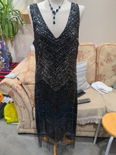 Godiva Stunning Gatsby 20s Style Flapper Dress Beaded & Sequin Size 14 