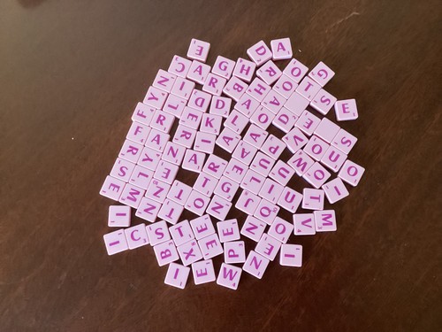 Pink scrabble tiles and - 99,