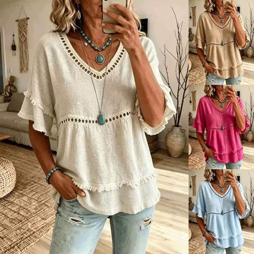 Ladies linen cotton neck - cotton, v-neck