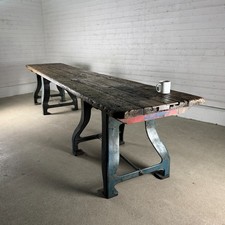 Large Antique Pine Banquet Table made from Industrial Work Bench