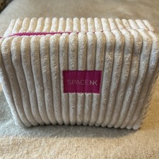 SPACE NK Large Ivory Quilted Velvet Corded Cosmetics Travel Make Up Bag/Case