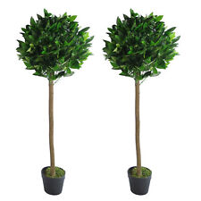 Pair of Artificial Bay Topiary Ball Trees PAIR 120cm Real Wood Trunk Realistic