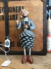 1900's Folk Art Toy Figure Of Becassine With Pinecone Skirt