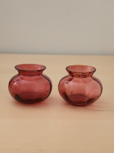 Pair cranberry glass posy - of,