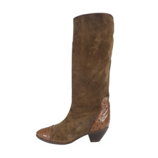 Maud Frizon Vintage Boots Suede Brown Ostrich Leather Pull On 1990s size UK 5