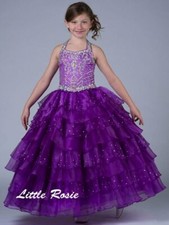 NEW* Little Rosie Girls Glitz Long Pageant Dress LR2034 Purple 12 $600   ***New