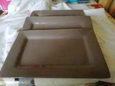 3 OBLONG RECTANGULAR DINNER/Dessert/Sandwich PLATE Mushroom STONEWARE  Ethos UK