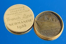 CGT FRENCH LINE SS NORMANDIE RARE BRONZE MAIDEN VOYAGE ART DECO MEDALLION 1935
