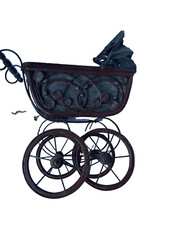 Dolls Pram Iron Rattan Wood