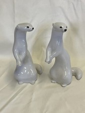 2 x vintage USSR Lomonosov Glazed Porcelain White Mink Figures 20cm - Y96