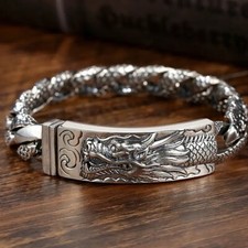 Silver Plated Mens Dragon Bracelet 22cm