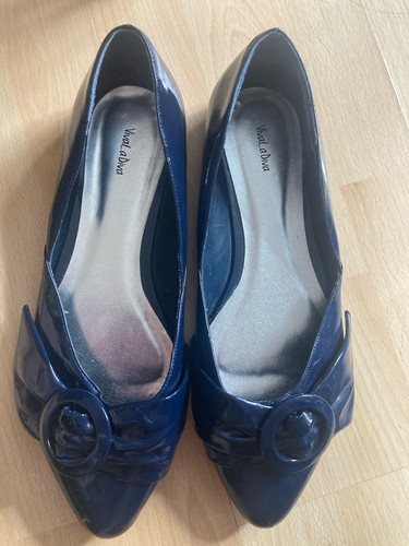 Ladies navy blue patent flat - ladies,