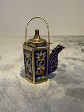 VINTAGE CHINESE CLOISONNÉ BLUE & GOLD ENAMEL MINI TEAPOT WITH HANDLE