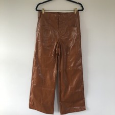 Free People Faux Leather Tan Trousers Size UK 12 Wide Leg