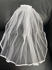 White Girl Holy Communion Veil Bridal Wedding Hen Night Veil flowers Pearls 19" 