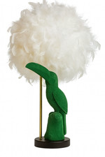 Table Lamp Flocked Bird Green Tucan White Feather Shade Velvet