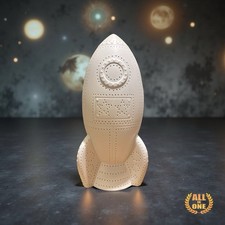 Ceramic Rocket Night Light / Table Lamp – Kids Room Space Theme – Soft Warm Glow