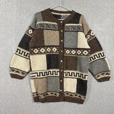 Vintage Cardigan Womens Knit Patchwork Nordic Fair Isle Long Tunic Thick Warm