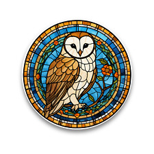 Beautiful Barn Owl Faux Stained Glass Window Opaque Vibrant Vinyl Sticker Decal