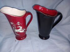 Crown Devon   X 2 Jug Vases 18cm-Black/ Red- Matt Black -A534-Pegasus Style 