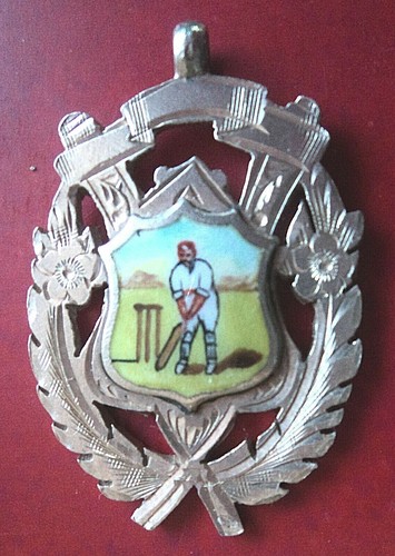 Silver enamel cricket medal - silver,