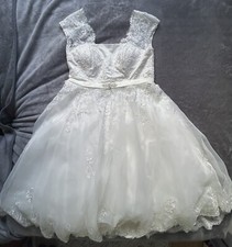 Beautiful White Sparkly Wedding Dress With Zip & Decorative Belt, Size 18