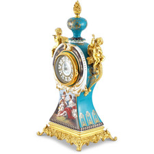 Elegant 21 Inch Rococo Cherub Clock with Porcelain & Bronze Floral Accents Base 