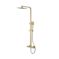 Nuie Brushed Brass Thermostatic Bar Shower & Rigid Riser Kit Ultra-Slim Bathroom