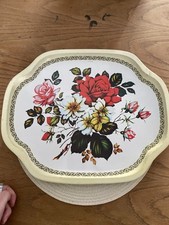 Vintage Retro Floral Flower Design Tin Tray / Platter  Tea Party Country Core