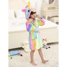 Kids Girls Bathrobe Dressing Gown 3D Animal Unicorn Rainbow 