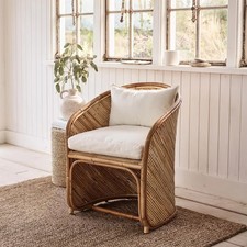 The White Company Melia Rattan Chair Natural White Polyester Cushions Seating