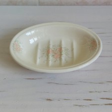 Vintage Hadida Soap Dish Fine Bone China White Pink Roses Oval Floral L 15.5cm