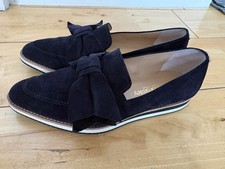 Russell & Bromley Loafers Navy Blue Suede Bow Front Detail Sz 6 Or 39