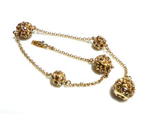 VINTAGE Signed Monet Gold Plated Large Small Topaz Crystal Ball Chain BRACELET
