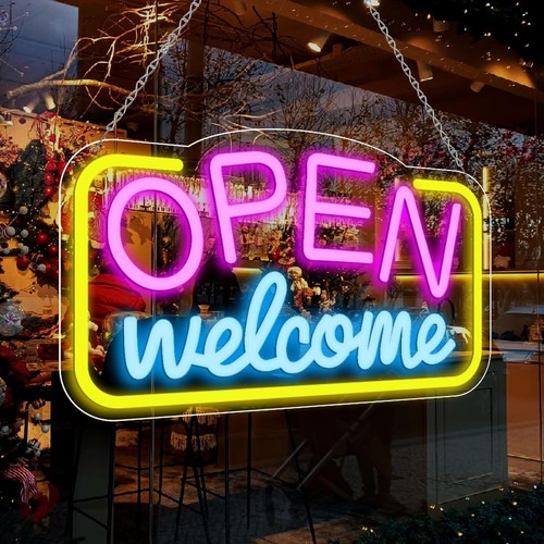 Led neon welcome open sign - welcome,