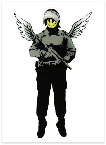 Banksy flying copper - banksy,