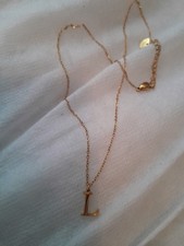 Gold Plated Necklace With Letter L Pendant Signed Acier