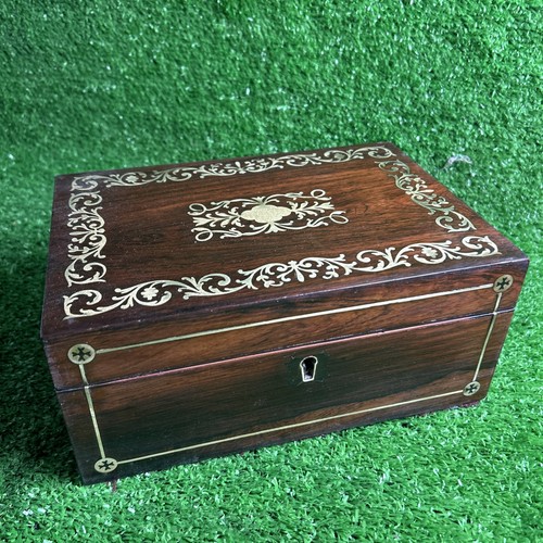 Antique wooden box brass inlay