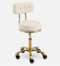 Salon Chair Rolling Stool with Backrest 51 - 66 cm Beige Gold *SEE DESCRIPTION*