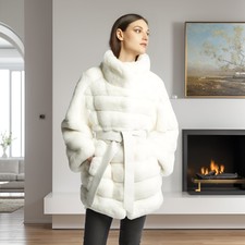 Luxury Women Winter Overcoat Real Rex Rabbit Fur Coats Fashion New Jacket Belted