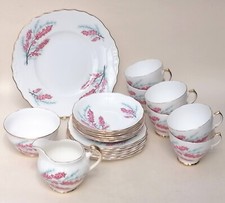 Crown Regent Vintage Tea Set 6 Trios Cake Plate Milk Jug Sugar Bowl Pink Blossom
