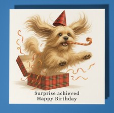 Lhasa Apso - Surprise - Happy Birthday Card & Envelope - Personalised dog card