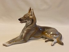 LARGE RARE ANTIQUE GERMAN SHEPHERD DOG NYMPHENBURG MODEL HAND PAINTED 1940