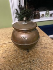 Vintage Copper Tea Cauldron Caddy with Tea Label and brass base & detail