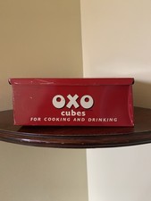 Vintage 1950s 7 x 5 Inch Red Oxo Cubes Rectangular Collectable Kitchen Tin